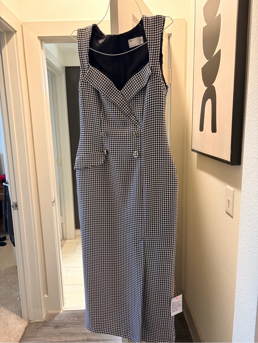ASOS Black & White Houndstooth Sleeveless Sheath Dress